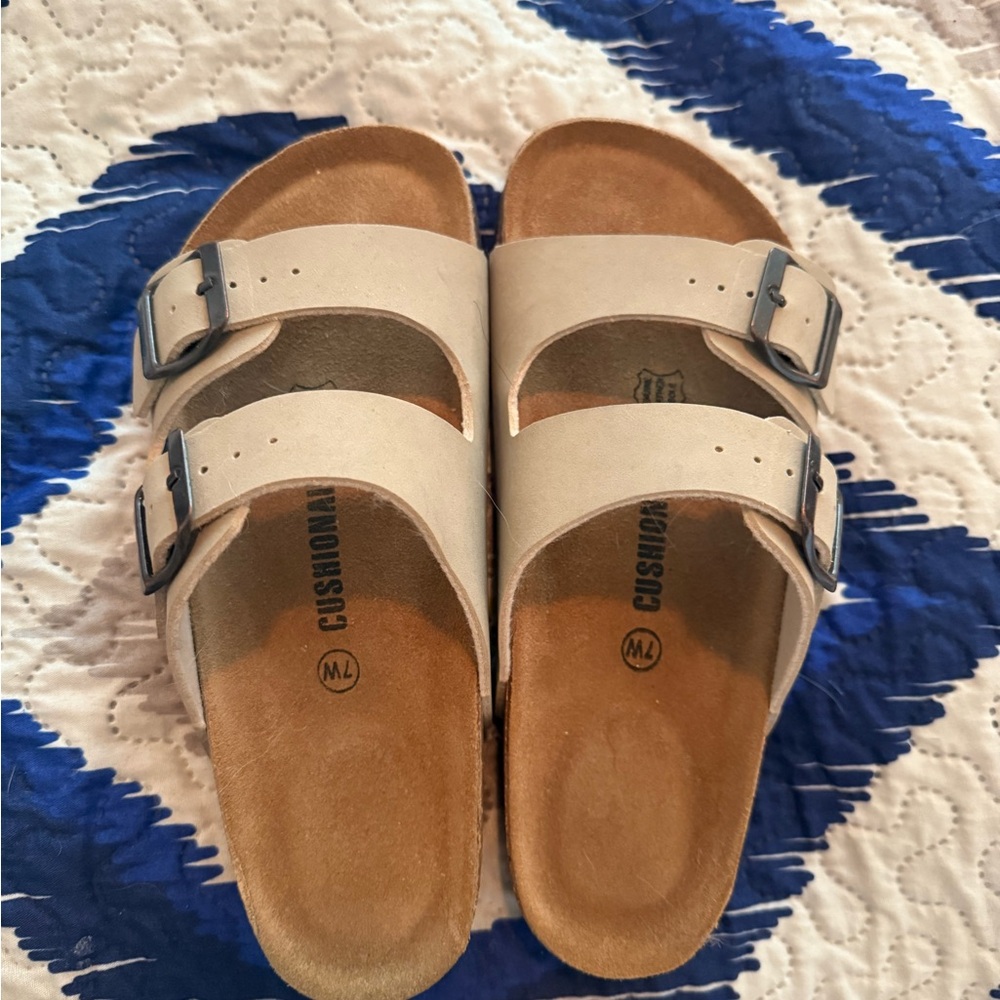 Cushionaire Beige Double Strap Sandals - 7W